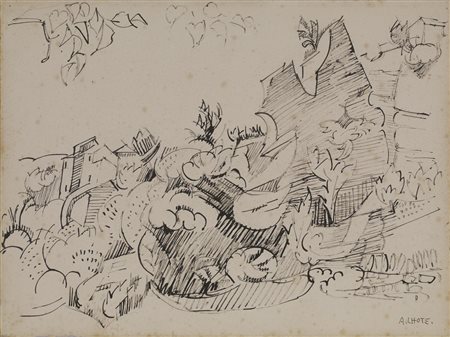 André Lhote LES ROCHERES DE GORDES penna e inchiostro su carta, cm 28,5x39...