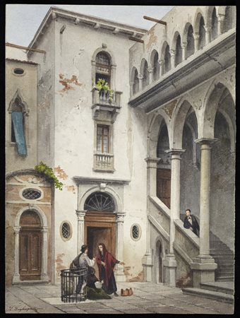 TRANQUILLO TAGLIAPIETRA Interno di Palazzo da Mula con figure. .