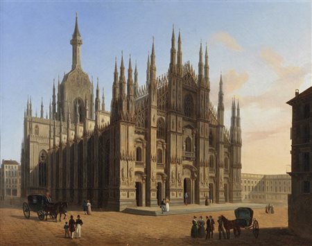 ARTISTA LOMBARDO DEL XIX SECOLO  Veduta del duomo di Milano.