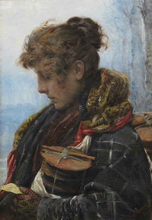 VITTORIO MATTEO CORCOS Ritratto di giovane donna in abiti invernali.