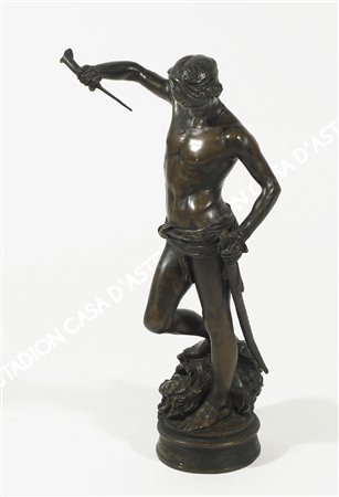 Antonin Mercie 1845-1916 "Davide vincitore" h. cm. 59 - scultura in bronzo a...