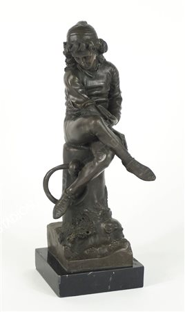 Artista del '900 "Personaggio seduto" h. tot cm. 36 - scultura in bronzo a...