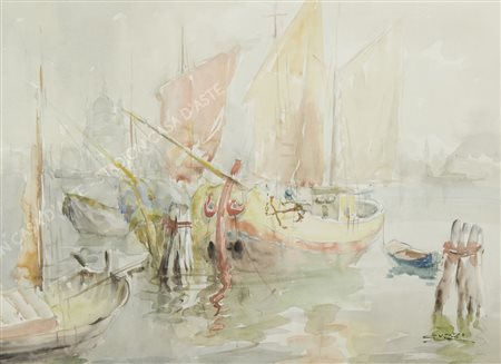 Cuzzi "Barche al largo di Venezia" cm. 48x65 - acquerello su carta Firmato b....