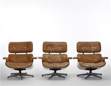 Charles Eames (1907-1978) e Ray Eames (1912-1988) Lotto di tre poltrone modello