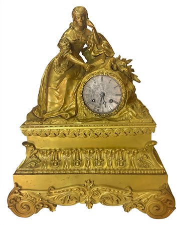 Orologio in bronzo, stile neoclassico, XIX Secolo.Allegoria della lettura....