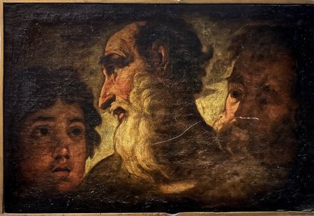 Ambito Veneto, XVIII Secolo. Le Tre età dell’uomo. Tre volti maschili. 41x61,...