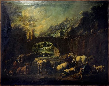 Ambito di Rosa da Tivoli (Sankt Goar 1657-Roma 1706), XVII Secolo. Paesaggio...