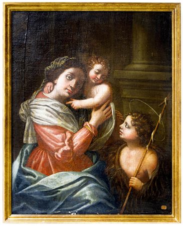 Pittore italiano del XVIII Secolo. Madonna con bambino e S.Giovannino. 90x71....