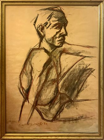 Carmelo Comes (Catania 1905-1988). Nudo di uomo. Carboncino e pastello su...