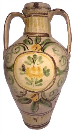 Quartara con manici in maiolica di Caltagirone, datata 1914. H cm 60