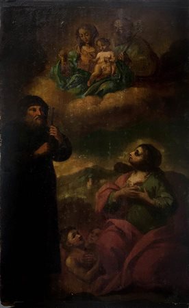 Pittore del XVIII Secolo. Sacra famiglia ed i santi Agata, Francesco di Paola...