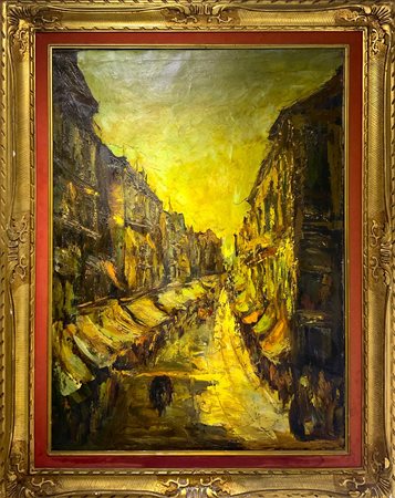 Pittore italiano del XX secolo, scuola post-impressionista. Viale. 100x72,...