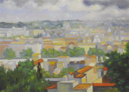 Aldo Di Castro ROMA AL MATTINO olio su tela, cm 30x40 firmato sul retro:...