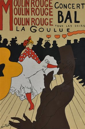 Ignoto d'apres Toulouse Lautrec MOULIN ROUGE serigrafia su tela (senza...