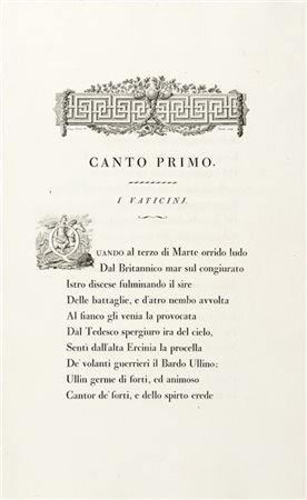 MONTI, Vincenzo (1754-1828) - Il Bardo della Selva Nera. Parte prima. Parma: Gi