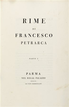 PETRARCA, Francesco (1304-1374) - Rime. Parma: Giambattista Bodoni, 1799.

Esem