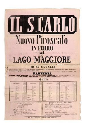 [BATTELLI A VAPORE - Manifesto pubblicitario] - Il S. Carlo nuovo piroscafo in