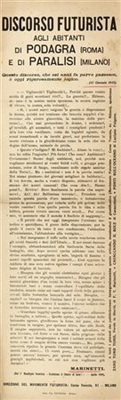 [FUTURISMO] - MARINETTI, Filippo Tommaso. (1876-1944) - Discorso futurista agli