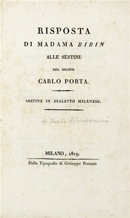 PORTA Carlo (1775-1821). Il Romanticismo. Milano: Ferrario, 1819. [SI AGGIUNGE: