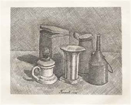 Giorgio Morandi (1890-1964) Natura morta con il lume bianco a sinistra (II...