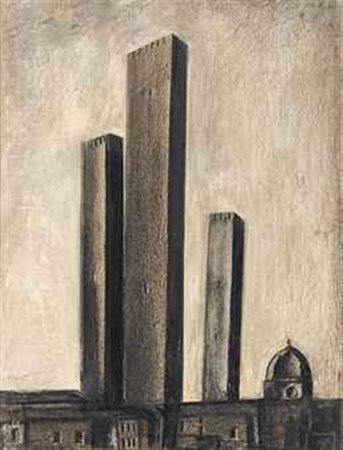 Mario Sironi (1885-1961) Paesaggio urbano con torri carboncino, matita e...