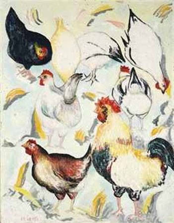 Giuseppe Cesetti (1902-1990) Galline firmato Cesetti (in basso a sinistra)...