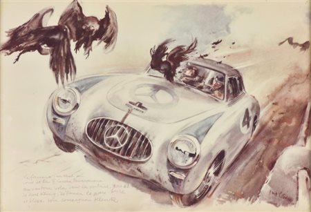 Ignoto MERCEDES 300 SL, ALI DI GABBIANO stampa su carta, cm 27x39 sul fronte:...