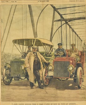 Ignoto AUTOMOBILE EDISON? stampa su carta, cm 23,5x29 Ritaglio di giornale de...