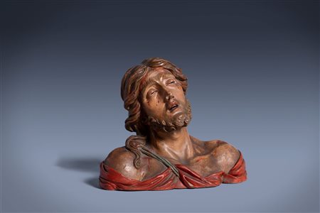 Mezzo busto di Cristo in terracotta policroma, secolo XIX