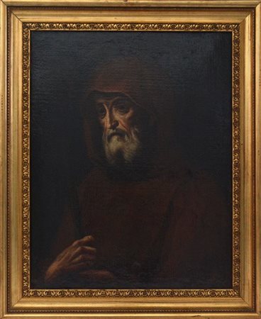 Ignoto "Ritratto di francescano" antico dipinto ad olio su tela (cm 62x49) In c