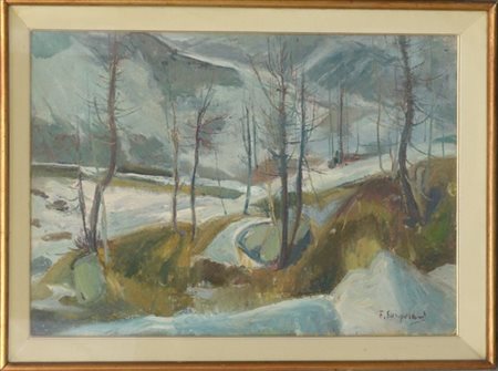 Ferruccio Garopesani "Bosco in inverno" olio su cartone telato (cm 47,5x66) firm