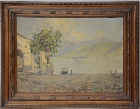 Ernesto Rigamonti "Scorcio di lago" olio su tela (50x70) firmato in basso a dest