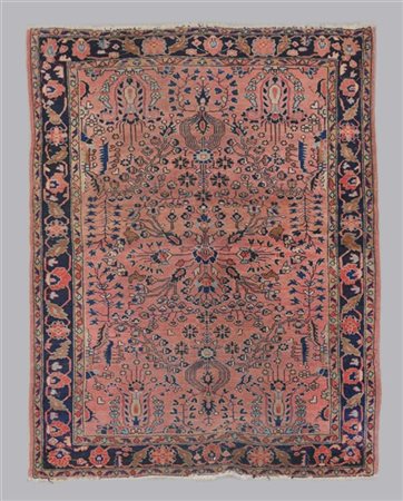 Tappeto Sarouk, Persia, fine secolo XIX.
Decoro floreale su fondo rosa (cm 148x