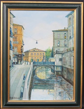 Ignoto "Ponte naviglio di Corso di Porta Romana" 1922 olio su tela (cm 70x50) f