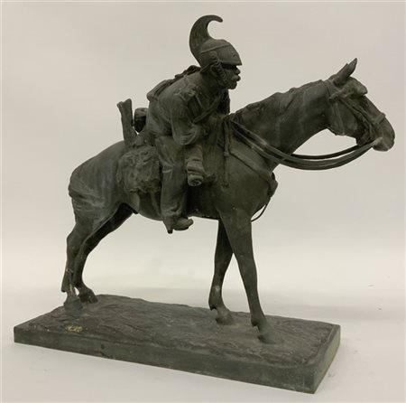 Francesco Ferruccio Crespi "Lancere a cavallo" scultura in bronzo firmata alla b