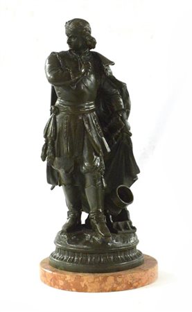 Ignoto "Figura con spada e cannone" scultura in bronzo (h cm 50) su base tonda