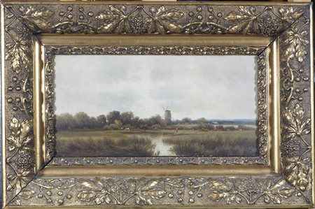 Pittore primi '900 Lotto di 2 oli incorniciati raffiguranti paesaggi, cm. 16x32.