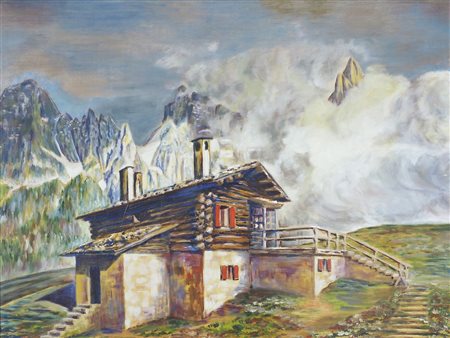 Pittore del '900 "Baita in alta montagna" cm. 60x80 - olio su tela