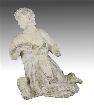 Scultura in pietra vicentina raffigurante personaggio. H. cm. 74. (restauro).