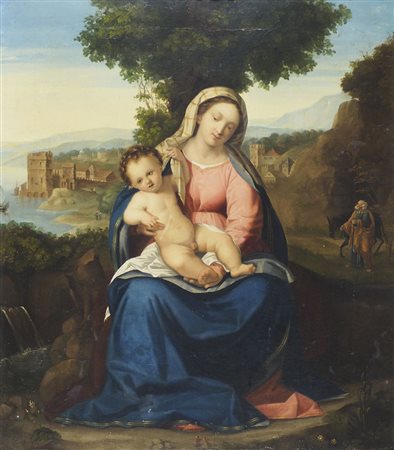 Maestro del XIX secolo "Madonna con bambino" cm. 72x62 - olio su tela foderata