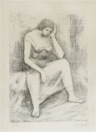 Carlo Carrà 1881-1966 "Figura pensante" cm. 50x35 - litografia Firmato b. a...