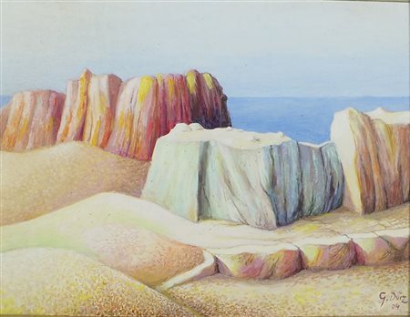 Giovanni Duiz Trieste 1923-2013 "Rocce e mare" cm. 18x24 - tecnica mista su...