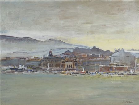 Burgher "Veduta di Trieste" cm. 60x80 - olio su faesite Firmato b. a d.