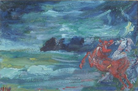 Aligi Sassu Milano 1912-2000 "Cavallo rosso" cm. 15x23 - olio su cartone...