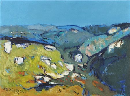 Mario Bessarione 1937 "Paesaggio azzurro" cm. 45x60 - olio su tela Firmato b....