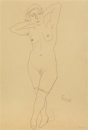 George Grosz NUDO FEMMINILE matita di grafite su carta, cm 43,5x31 Firmato e...