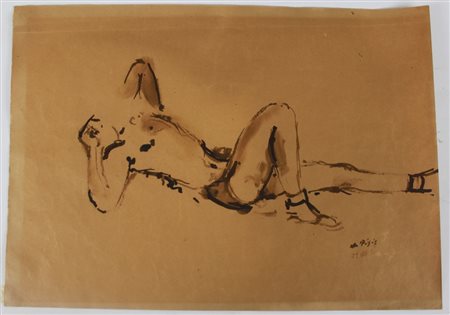 Filippo de Pisis (Ferrara 1896 - Milano 1956)Nudo di ragazzoInchiostro a pennello e acquerellato32x44,5 cmFirmato e datato in basso a destra