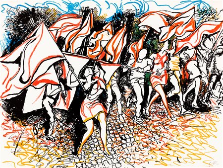 RENATO GUTTUSO (1911-1987) - La gioventù con bandiere, 1968