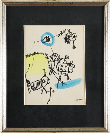 APPEL KAREL (1921 - 2006) Child and animals. Litografia ritoccata a mano. Cm...