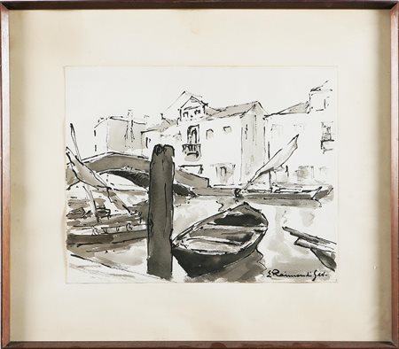 RAIMONDI SEVESO LUIGI Chioggia. Acquarello e china su carta. Cm 37,5x30. Al...